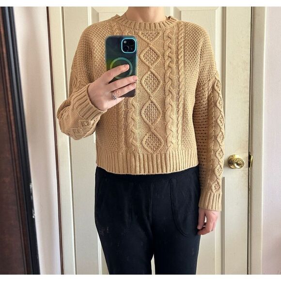 Sanctuary Cable Knit Sweater Camel Brown Tan crewneck Size Medium - Picture 4 of 10